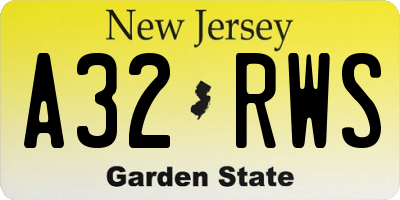 NJ license plate A32RWS