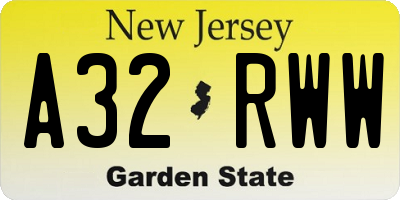 NJ license plate A32RWW