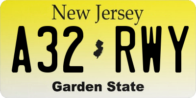 NJ license plate A32RWY