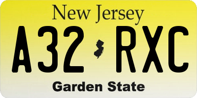 NJ license plate A32RXC