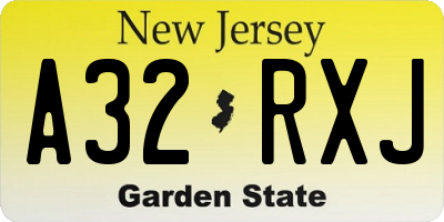NJ license plate A32RXJ