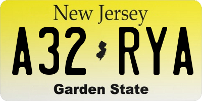 NJ license plate A32RYA