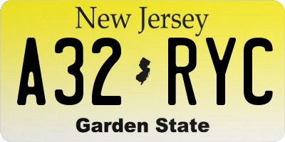 NJ license plate A32RYC