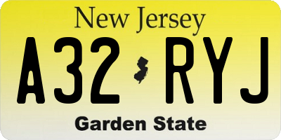 NJ license plate A32RYJ