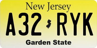 NJ license plate A32RYK