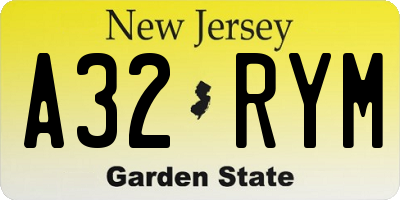 NJ license plate A32RYM