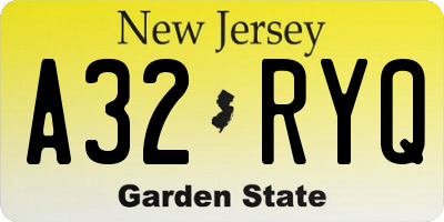 NJ license plate A32RYQ