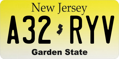 NJ license plate A32RYV