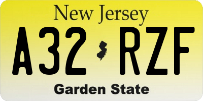 NJ license plate A32RZF