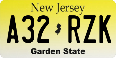 NJ license plate A32RZK