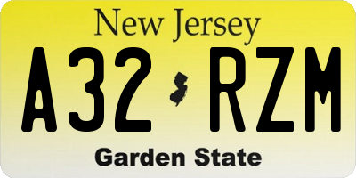 NJ license plate A32RZM