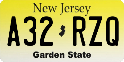 NJ license plate A32RZQ