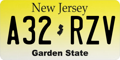 NJ license plate A32RZV