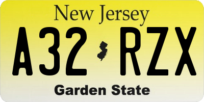 NJ license plate A32RZX