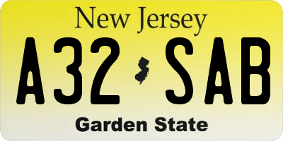 NJ license plate A32SAB