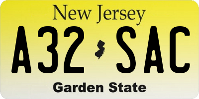 NJ license plate A32SAC