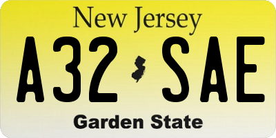 NJ license plate A32SAE
