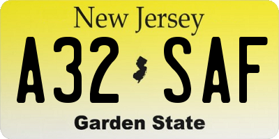 NJ license plate A32SAF