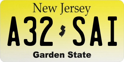 NJ license plate A32SAI