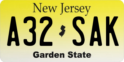 NJ license plate A32SAK