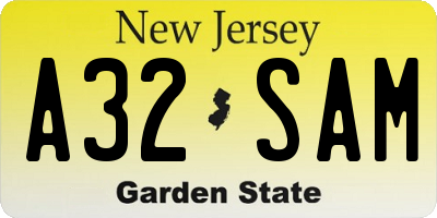 NJ license plate A32SAM
