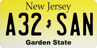 NJ license plate A32SAN