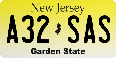 NJ license plate A32SAS