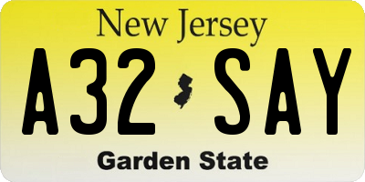 NJ license plate A32SAY