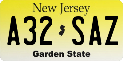 NJ license plate A32SAZ