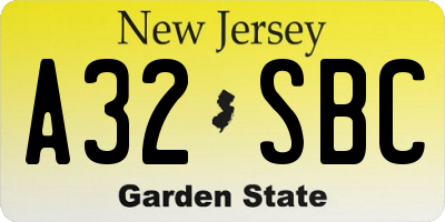 NJ license plate A32SBC