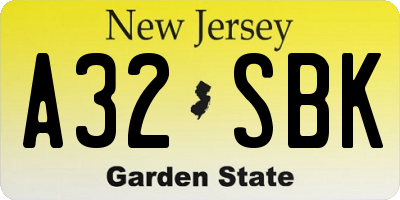 NJ license plate A32SBK