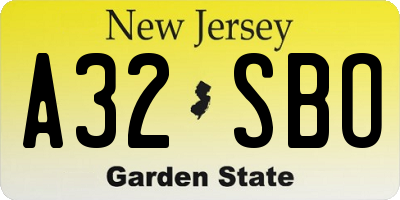 NJ license plate A32SBO