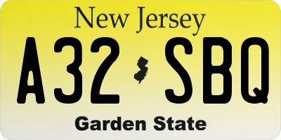 NJ license plate A32SBQ