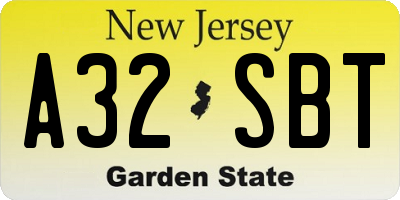 NJ license plate A32SBT