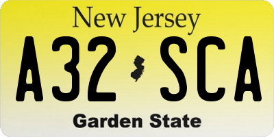 NJ license plate A32SCA