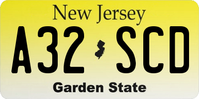 NJ license plate A32SCD