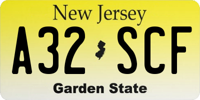 NJ license plate A32SCF