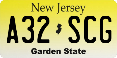 NJ license plate A32SCG