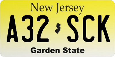 NJ license plate A32SCK