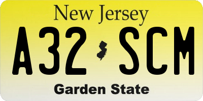 NJ license plate A32SCM
