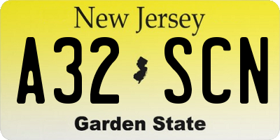 NJ license plate A32SCN