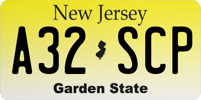 NJ license plate A32SCP