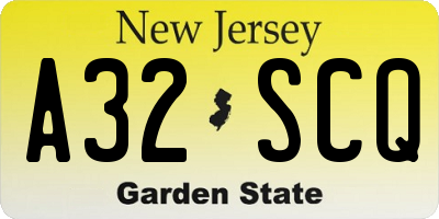 NJ license plate A32SCQ