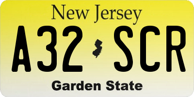 NJ license plate A32SCR