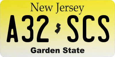 NJ license plate A32SCS