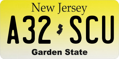 NJ license plate A32SCU