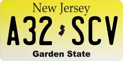 NJ license plate A32SCV