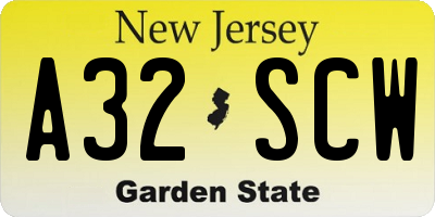 NJ license plate A32SCW