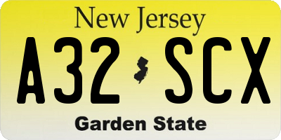 NJ license plate A32SCX