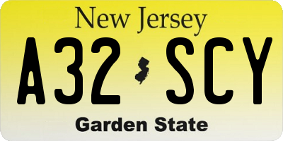 NJ license plate A32SCY